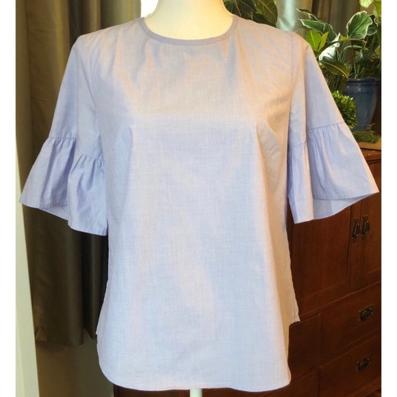 🌻 J Crew Button Back Bell Sleeve Top Size 2 Blue - Picture 2 of 7